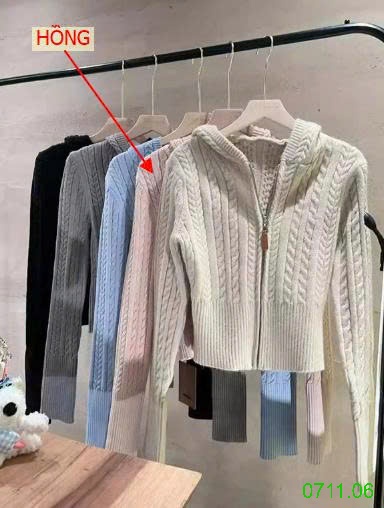 25HA0711.06 - ÁO KHOÁC LEN KÉO KHÓA MŨ TRÙM ĐẦU CHO NỮ