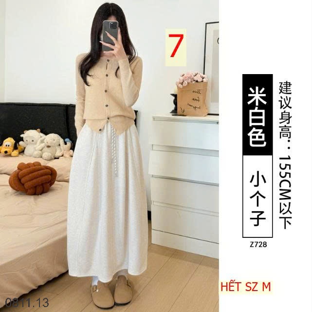 25HA0811.13 - VÁY BÍ NGÔ GẠO NẾP NHUNG DÁNG DÀI