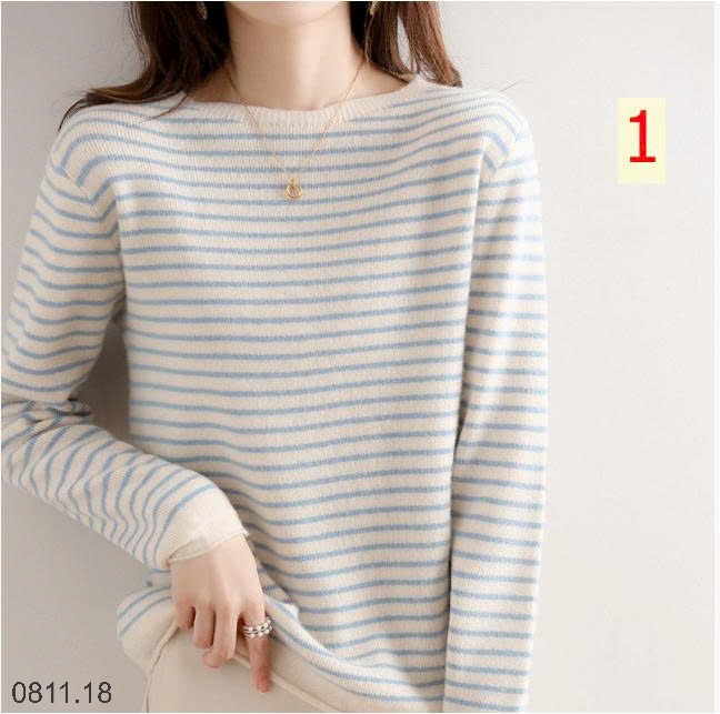 25HA0811.18 - ÁO LEN KẺ CỔ THUYỀN CHO NỮ