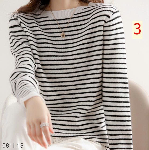 25HA0811.18 - ÁO LEN KẺ CỔ THUYỀN CHO NỮ