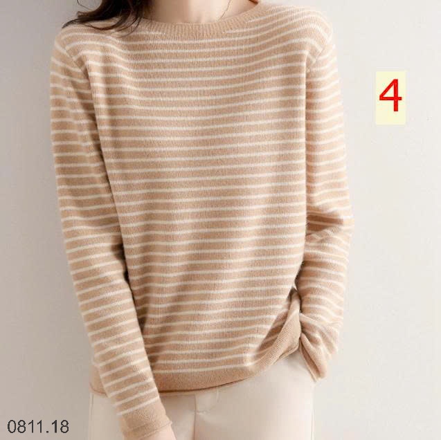 25HA0811.18 - ÁO LEN KẺ CỔ THUYỀN CHO NỮ