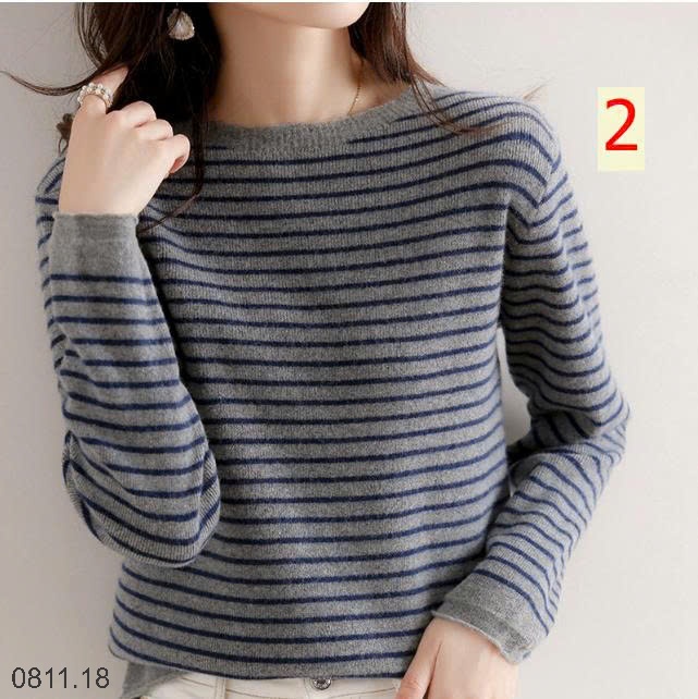 25HA0811.18 - ÁO LEN KẺ CỔ THUYỀN CHO NỮ