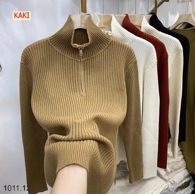 25HA1011.12 - ÁO LEN CỔ LỌ KÉO KHÓA THU ĐÔNG