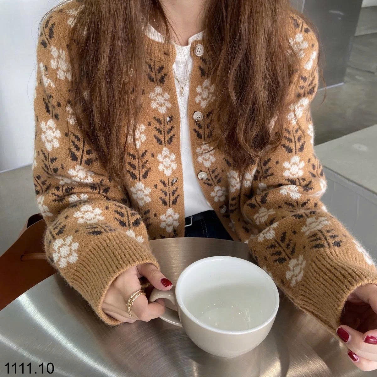 25HA1111.10 - CARDIGAN LEN DỆT KIM HOA