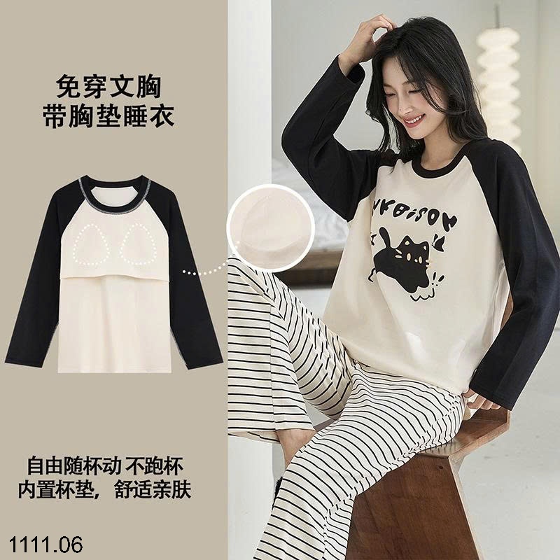 25HA1111.06 - BỘ NGỦ DÀI TAY DỄ THƯƠNG KÈM ĐỆM NGỰC