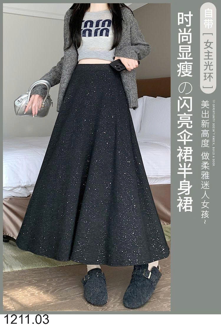 25HA1211.03 - CHÂN VÁY XÒE CHỮ A SEQUINS DÁNG DÀI