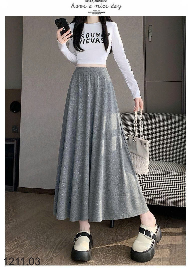 25HA1211.03 - CHÂN VÁY XÒE CHỮ A SEQUINS DÁNG DÀI