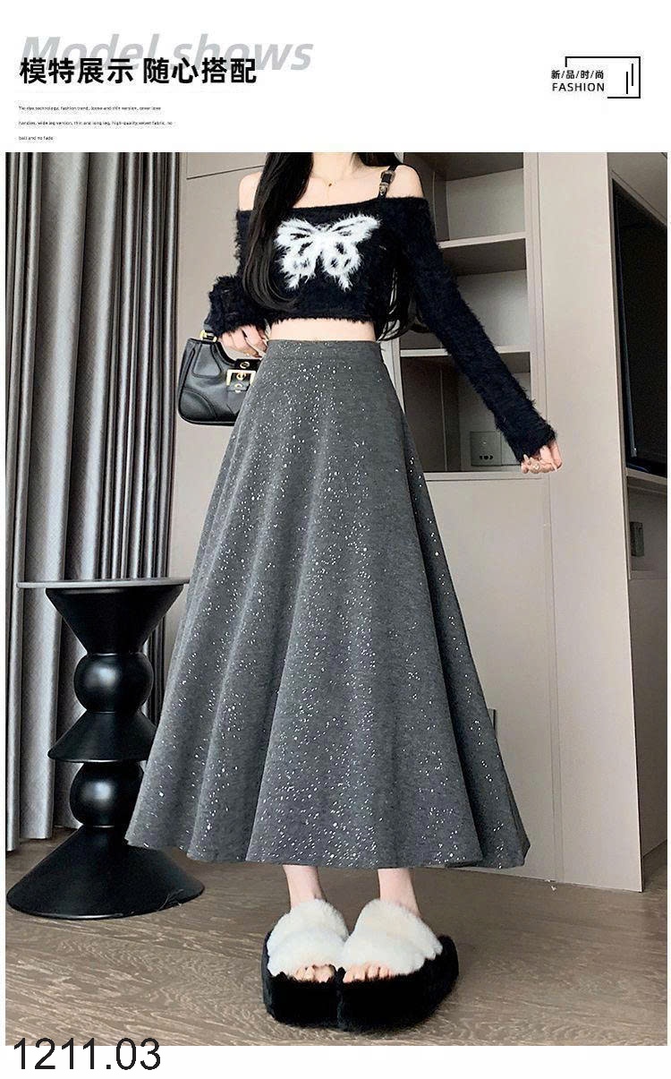 25HA1211.03 - CHÂN VÁY XÒE CHỮ A SEQUINS DÁNG DÀI