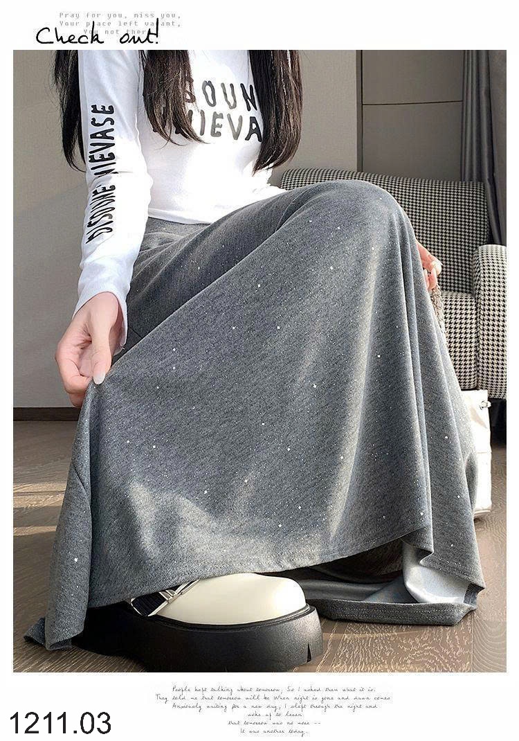 25HA1211.03 - CHÂN VÁY XÒE CHỮ A SEQUINS DÁNG DÀI
