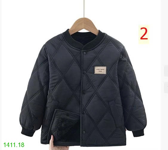 25HA1411.18 - ÁO KHOÁC TRẦN TRÁM CỔ TRÒN LÓT LÔNG CHO BÉ