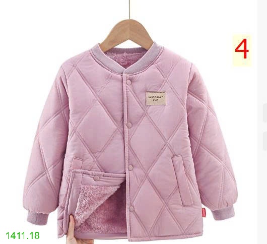 25HA1411.18 - ÁO KHOÁC TRẦN TRÁM CỔ TRÒN LÓT LÔNG CHO BÉ
