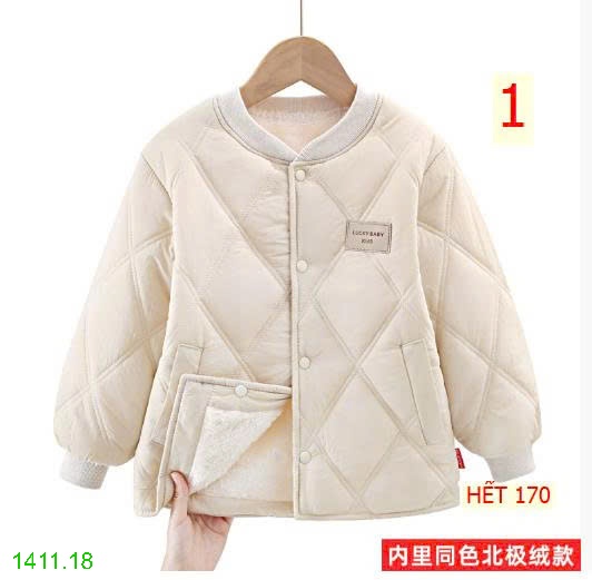 25HA1411.18 - ÁO KHOÁC TRẦN TRÁM CỔ TRÒN LÓT LÔNG CHO BÉ