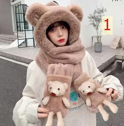 25HA1411.06 - MŨ GẤU TÍCH HỢP KHĂN QUÀNG VÀ BAO TAY CHO NỮ