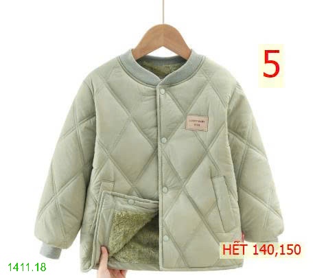 25HA1411.18 - ÁO KHOÁC TRẦN TRÁM CỔ TRÒN LÓT LÔNG CHO BÉ