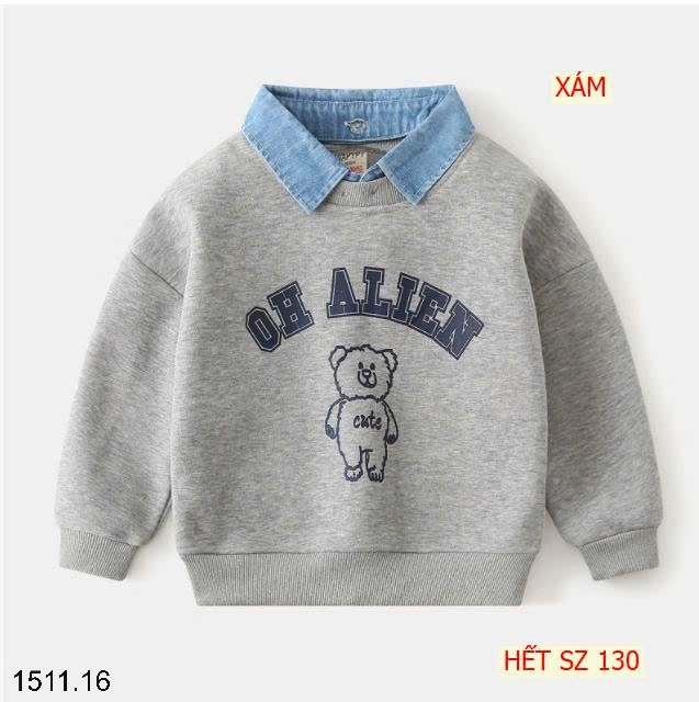25HA1511.16 - ÁO NỈ BÉ TRAI CỔ JEAN LÓT LÔNG WAPYPY