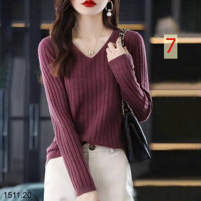 25HA1511.20 - ÁO LEN CỔ V CHO NỮ