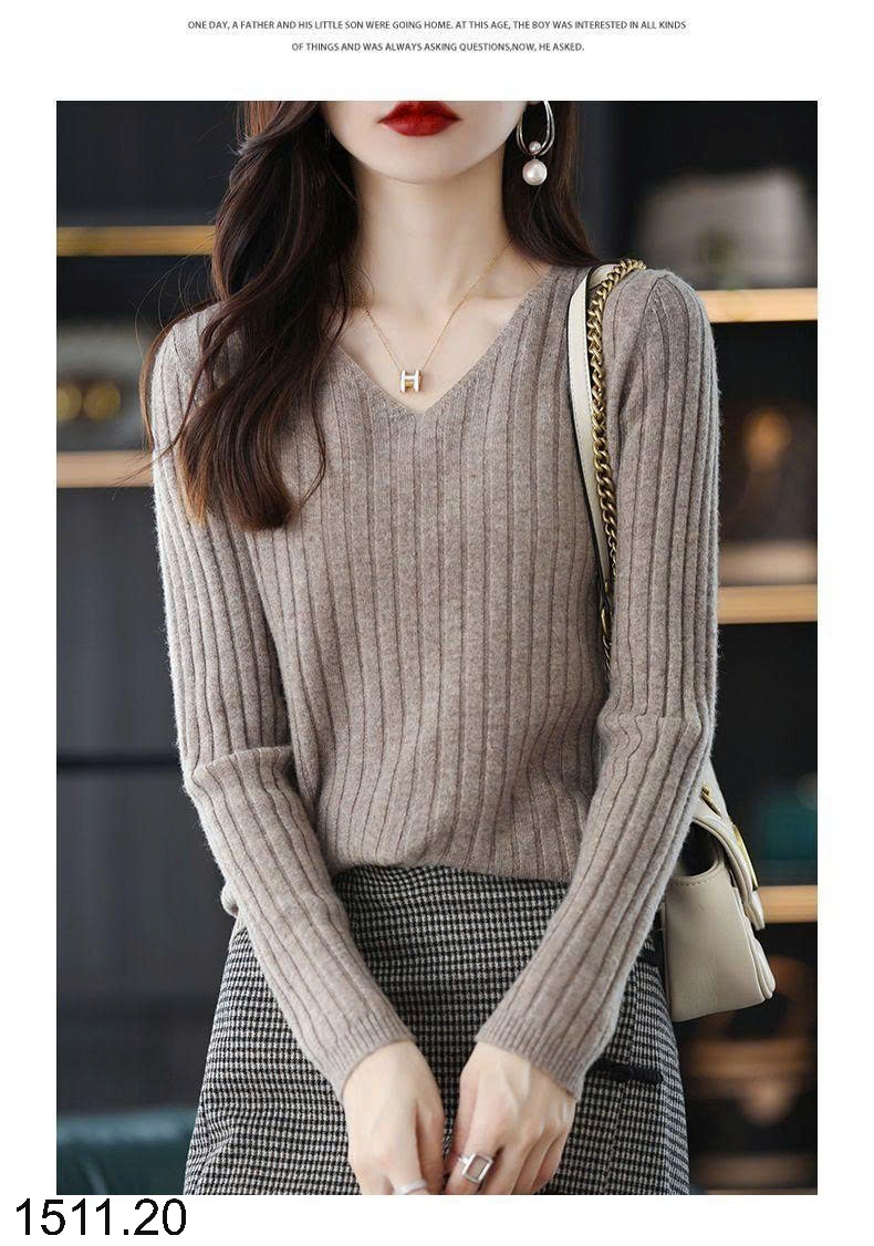 25HA1511.20 - ÁO LEN CỔ V CHO NỮ