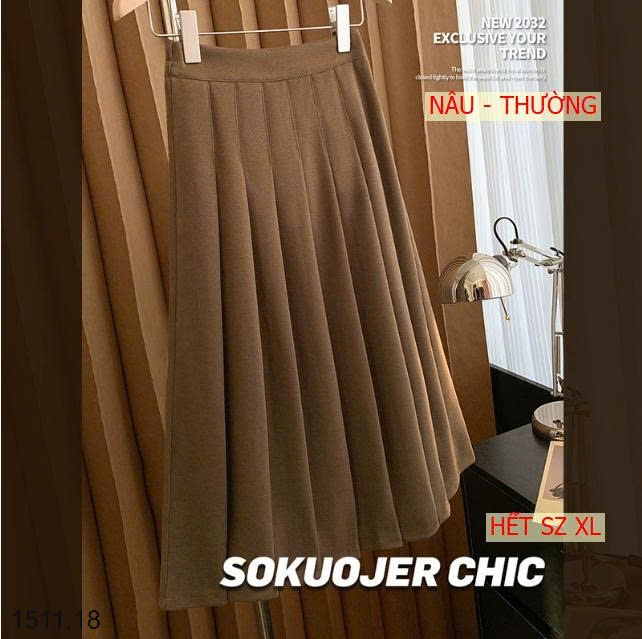 25HA1511.18 - CHÂN VÁY DẠ XẾP LY THU ĐÔNG