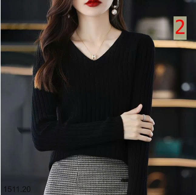 25HA1511.20 - ÁO LEN CỔ V CHO NỮ