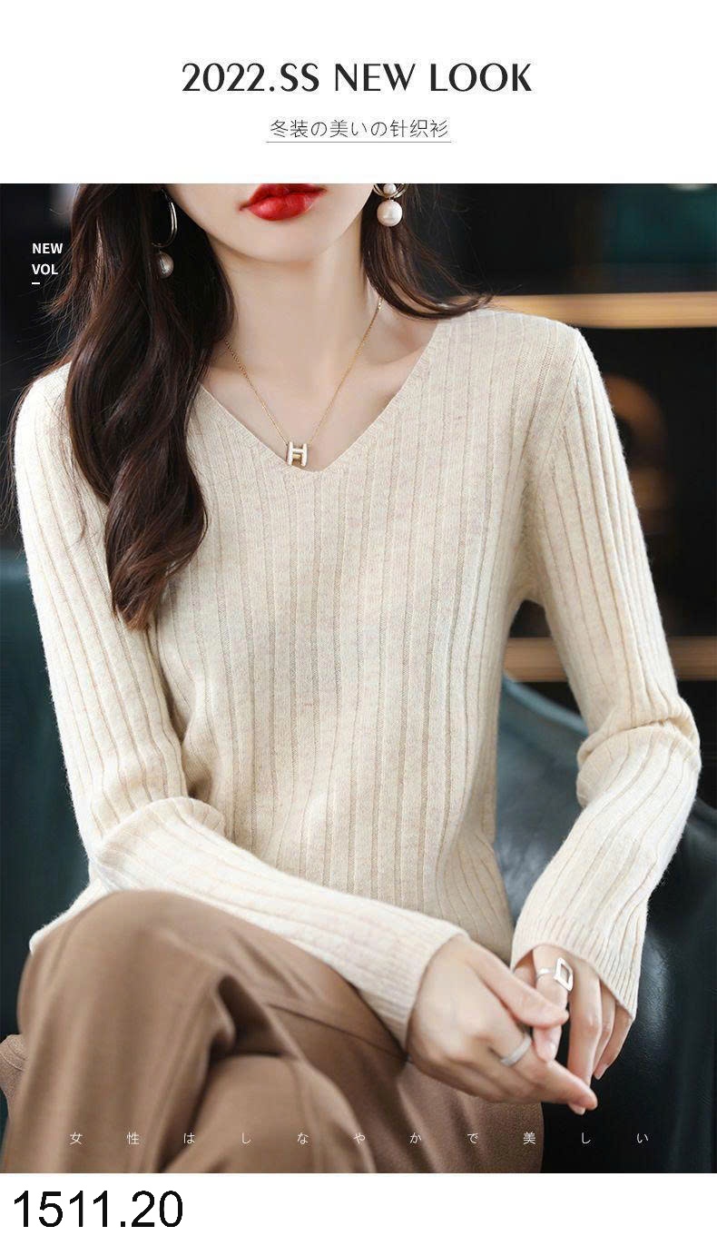 25HA1511.20 - ÁO LEN CỔ V CHO NỮ