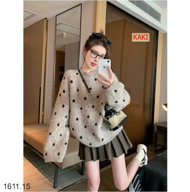 25HA1611.15 - ÁO LEN CHẤM BI NỮ DÁNG RỘNG