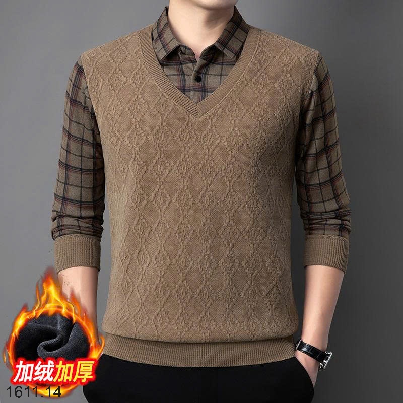 25HA1611.14 - ÁO LEN LÓT LÔNG CỔ SƠ MI NAM