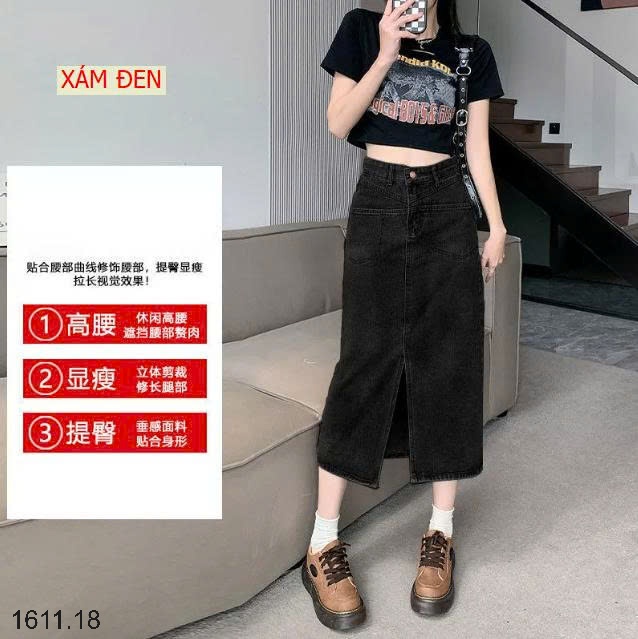25HA1611.18 - CHÂN VÁY JEAN XẺ TRƯỚC