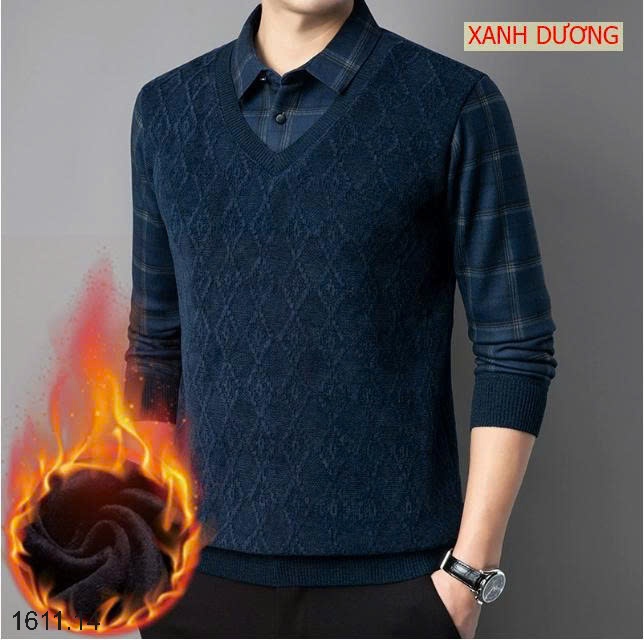 25HA1611.14 - ÁO LEN LÓT LÔNG CỔ SƠ MI NAM