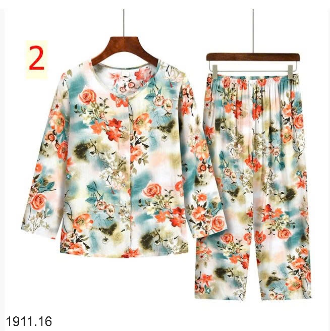 25HA1911.16 - BỘ LANH LỤA TRUNG NIÊN HOA CHO MẸ