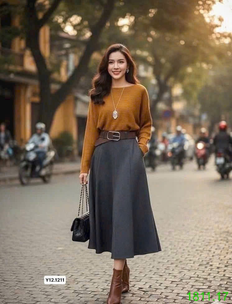 25HA1811.17 - SET ÁO THUN TAY CÁNH DƠI VÀ CHÂN VÁY ANNA THANH LỊCH