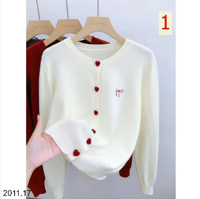 25HA2011.17 - ÁO CARDIGAN NƠ CÚC TIM CHO NỮ