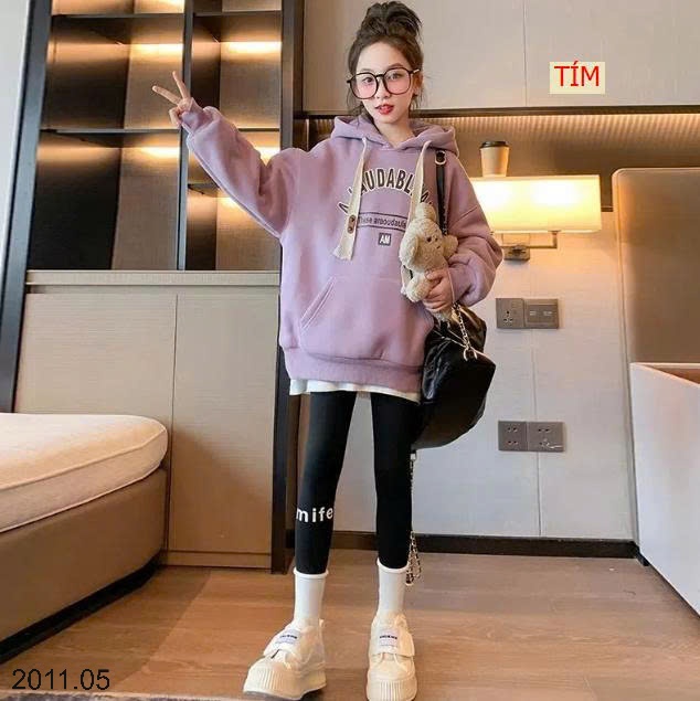 25HA2011.05 - ÁO HOODIE LÓT LÔNG BÉ GÁI