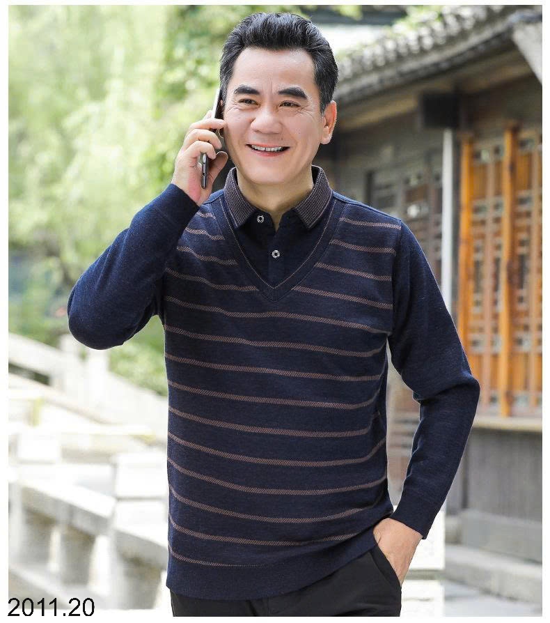 25HA2011.20 - ÁO LEN CỔ SƠ MI LÓT LÔNG TRUNG NIÊN TẶNG BỐ
