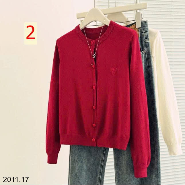 25HA2011.17 - ÁO CARDIGAN NƠ CÚC TIM CHO NỮ