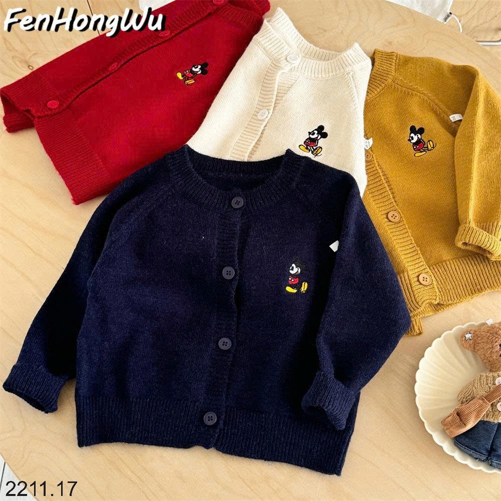 25HA2211.17 - ÁO LEN CARDIGAN THÊU MICKEY CHO BÉ