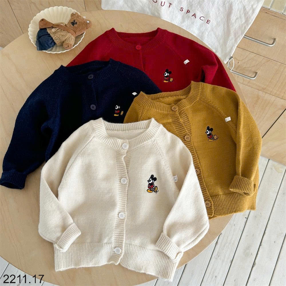 25HA2211.17 - ÁO LEN CARDIGAN THÊU MICKEY CHO BÉ