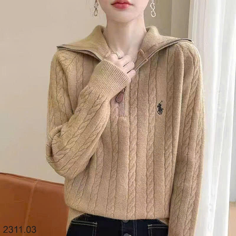 25HA2311.03 - ÁO LEN CỔ POLO KÉO KHOÁ NỮ
