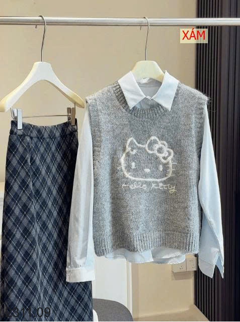25HA2311.09 - SET ÁO SƠ MI MIX GILE LEN KITTY NHÀ ANNA