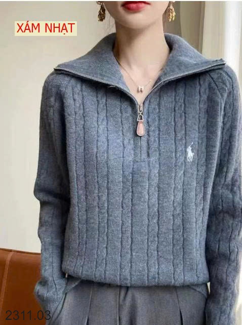 25HA2311.03 - ÁO LEN CỔ POLO KÉO KHOÁ NỮ
