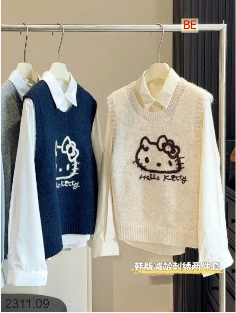 25HA2311.09 - SET ÁO SƠ MI MIX GILE LEN KITTY NHÀ ANNA