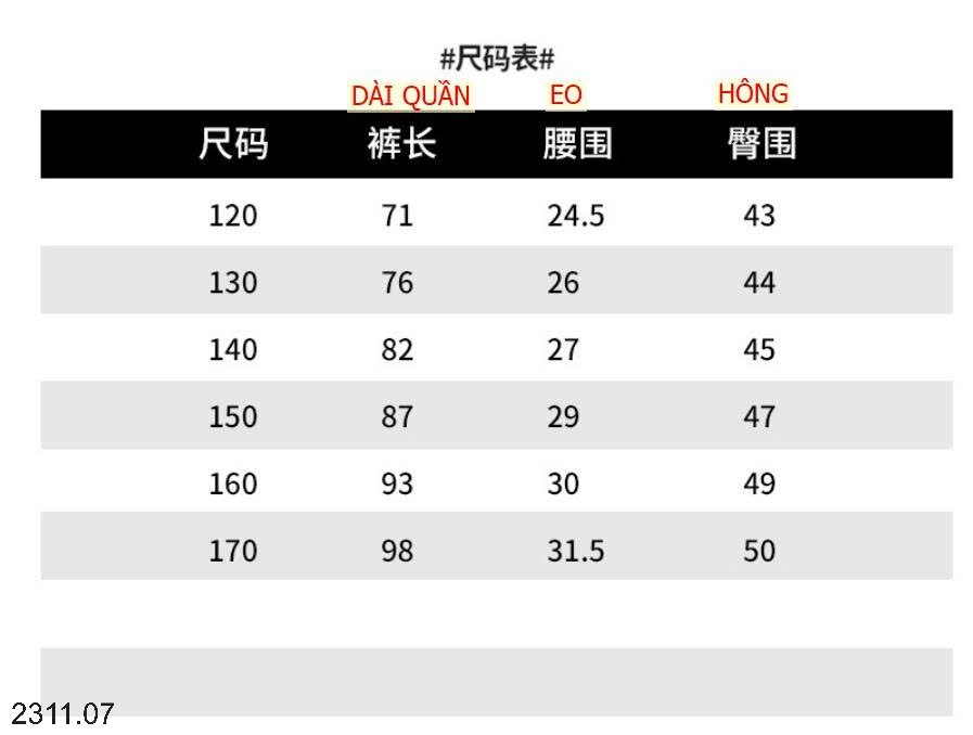 25HA2311.07 - QUẦN NỈ XẺ GẤU SIZE ĐẠI BÉ GÁI