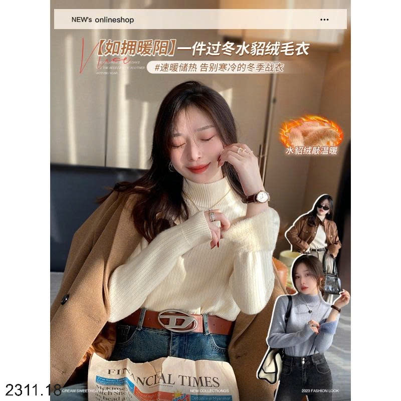 25HA2311.18 - ÁO LEN CAO CỔ LÓT LÔNG CHO NỮ
