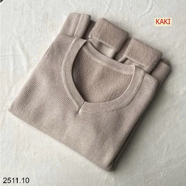 25HA2511.10 - ÁO LEN CỔ V LÓT LÔNG CHO NỮ