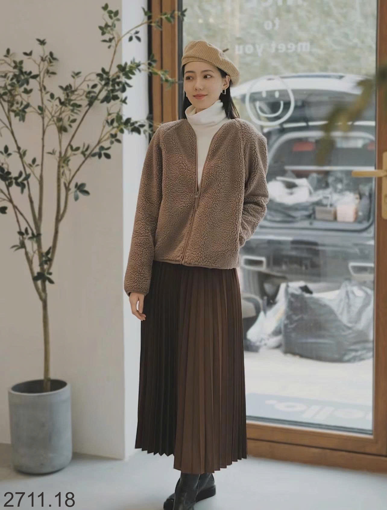 25HA2711.18 - ÁO KHOÁC LÔNG CỪU CARDIGAN CỔ V NỮ