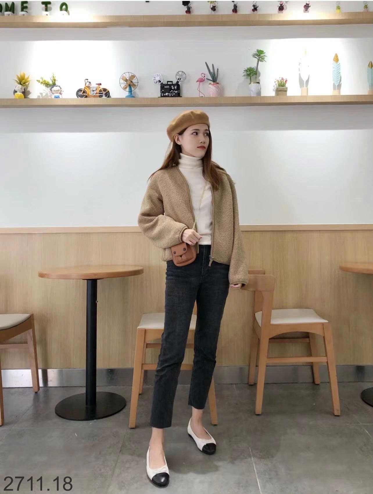 25HA2711.18 - ÁO KHOÁC LÔNG CỪU CARDIGAN CỔ V NỮ