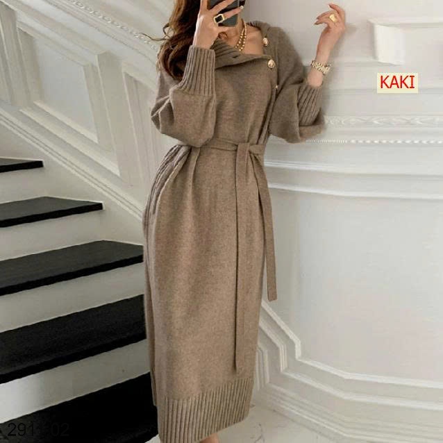 25HA2911.02 - ĐẦM LEN LỆCH VAI THỜI TRANG NỮ
