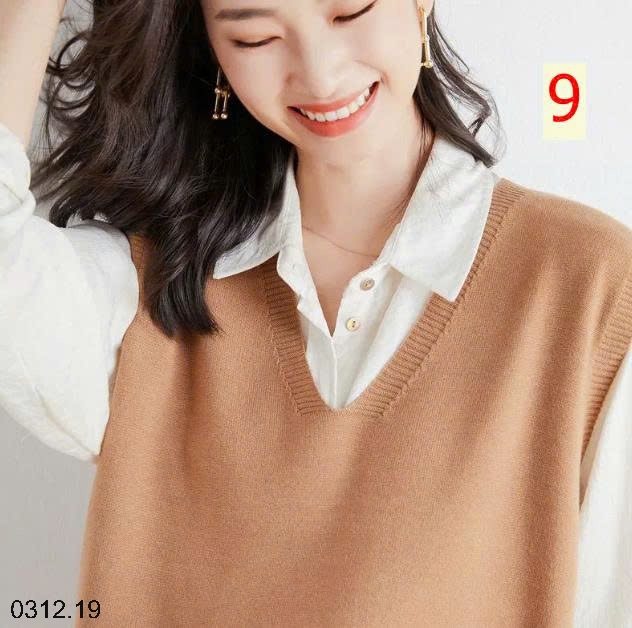 25HA0312.19 - GILE LEN DỆT KIM CỔ V TRƠN MÀU NỮ