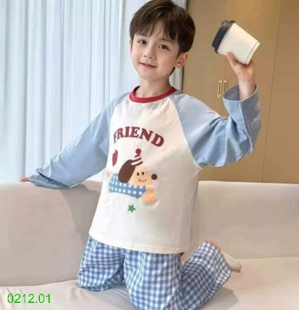 25HA0212.01 - BỘ MẶC NHÀ THU ĐÔNG QUẦN KẺ CHO BÉ