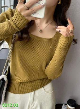 25HA0212.03 - ÁO LEN DỆT KIM CỔ VUÔNG NỮ