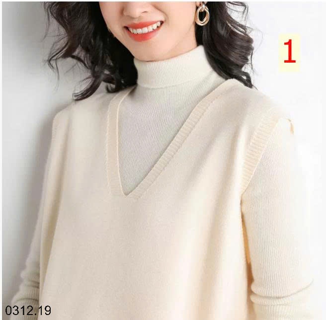 25HA0312.19 - GILE LEN DỆT KIM CỔ V TRƠN MÀU NỮ